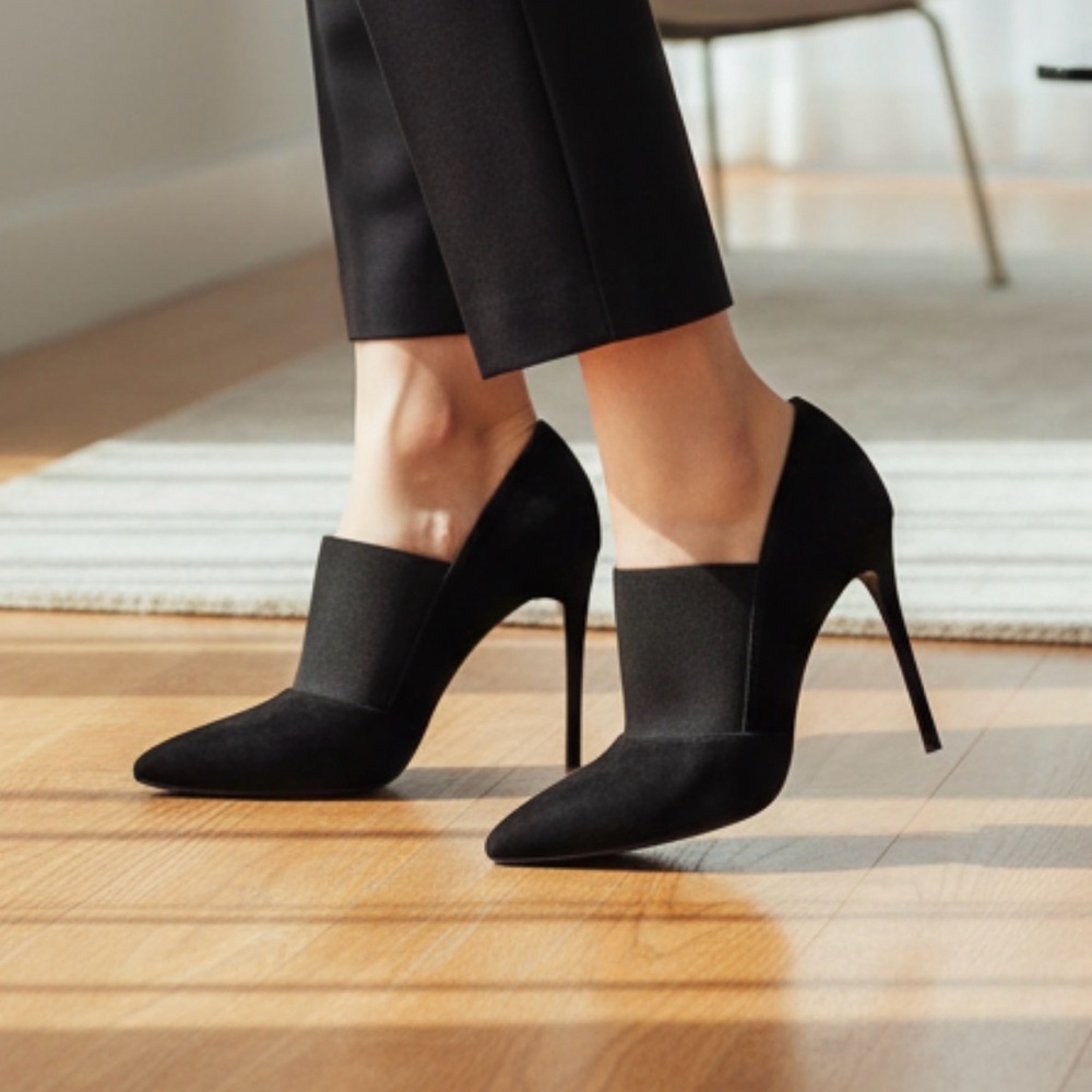 Black Suede Stiletto 8.5 4 Inch Heels Spain Made Shoes Leather European Brand - Picture 9 of 13